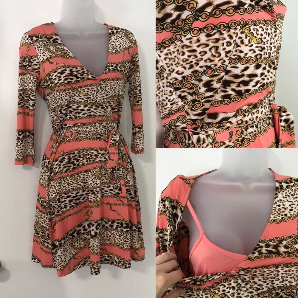 Salmon chain & leopard dress